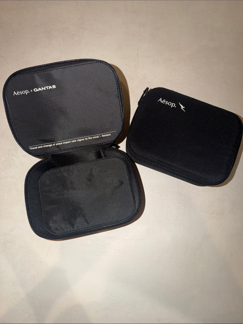 Aesop x Qantas First Class Amenity Kit Black Travel Zip Toiletry Makeup Pouch
